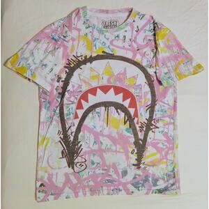 Fresh Laundry Savage Jaws Shark Graffiti Spray Paint AOP Graphic T-Shirt SZ L